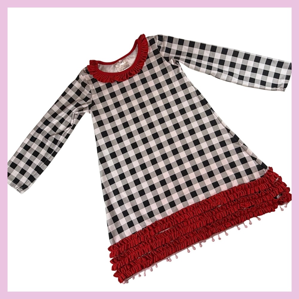 Sugar‎ Bee Girls Black White Gingham Checkered Ruffle Hem Dress Size 8